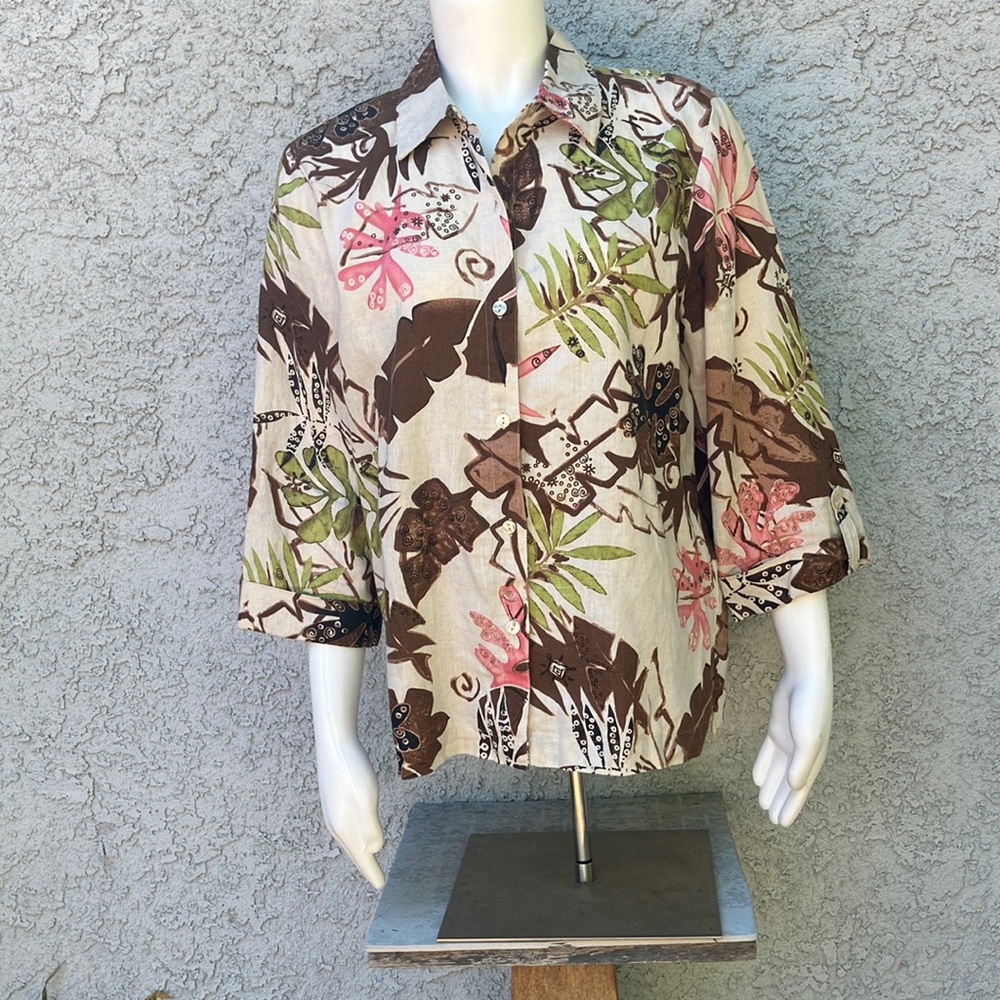 Vintage JM petite collection 3/4 sleeve fall color linen top